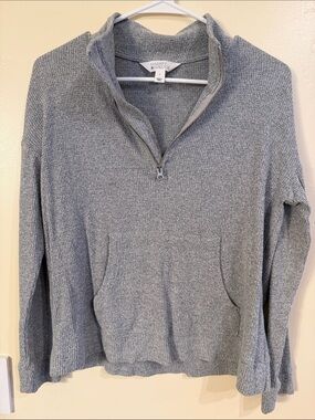 Market & Spruce Ribbed Quarter-Zip Pullover - Gray